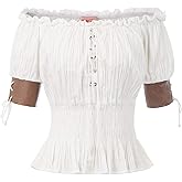 Belle Poque Women Renaissance Off Shoulder Blouse Smocked Waist Pirate Shirt Peplum Tops