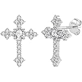 Moissanite Cross Earrings for Men Women, 925 Sterling Silver Cross Stud Eearrings D Color VVSI Moissanite Stud Earrings Crucifix Jewelry