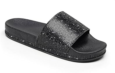 women's black designer slides