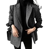 chouyatou Womens Fall Winter Wool Blend Casual Business Blazer Jacket Single Breasted Dressy Work Coat