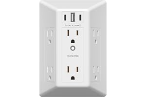 LIDER 6 Outlet Surge Protector Extender with 20W 4.2A 3 USB Type A/C Chargers, 1500 Joules, Multi Plug Wall Charger for Home Office, UL-Listed, White