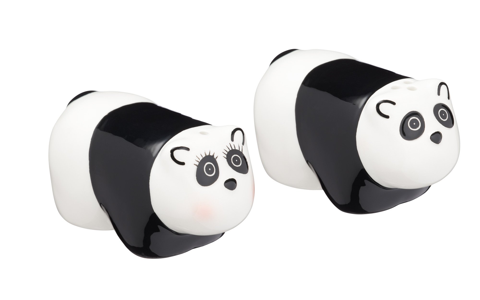 KitchenCraft Ceramic Panda-Shaped Novelty Salt and Pepper Shakers - Black/White (2-Piece Set)