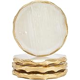 Juvale Natural Selenite Crystal Coasters - Absorbent Surface Barrier & Crystal Drink Coasters - Handcrafted Geode Slices & Gold Decor Accent - Set of 4 for Cups & Bottles - 4-Pack, 3.75-4 in