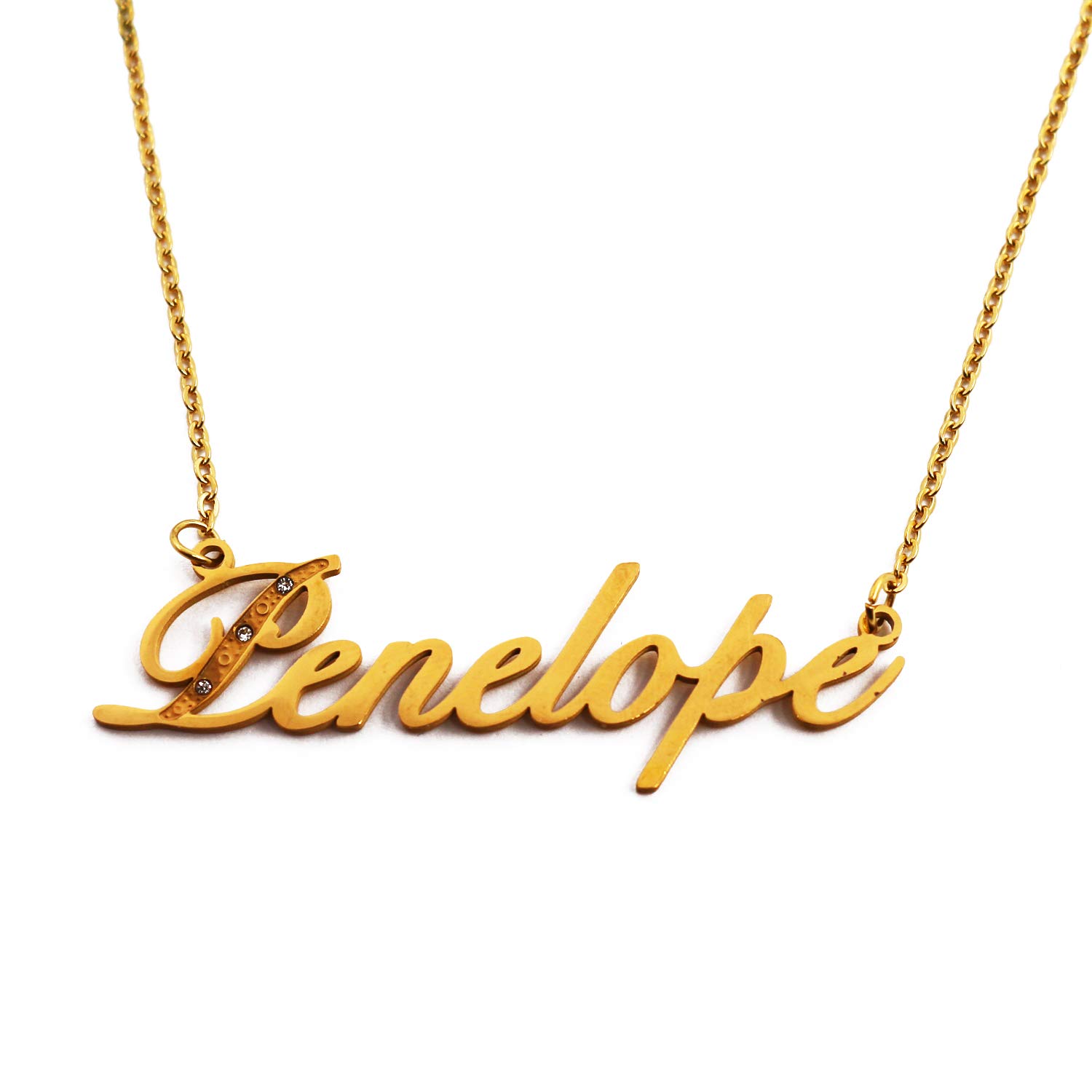 Penelope Name Necklace Personalised Gold Plated Custom Dainty Name Pendants, Jewellery for Ladies, Girlfriend, Mother, Sister, Friends