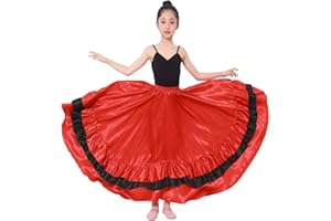 BACKGARDEN Girls Black Red Ruffles Layers Satin Long Skirt for Spanish Flamenco Belly Dance Gypsy Folklorico