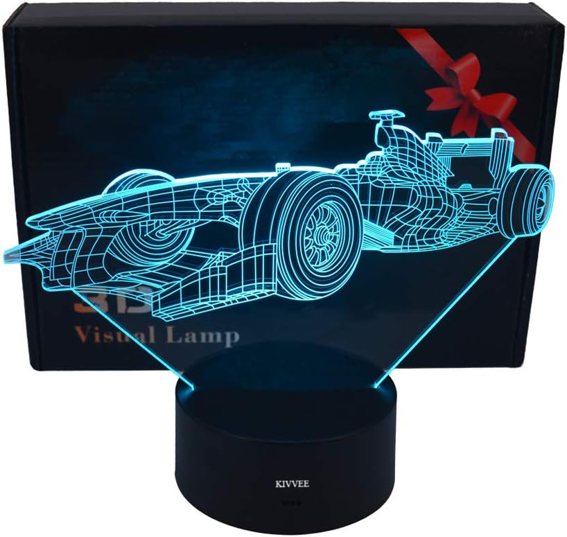 LLUUKK Visual 3D Night light Lamp Racing car Race Driver toys Desk Lamp Table decoration household accessories Kids gift boys festival for sports lovers