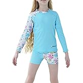 Ovovod Girls Swimsuit Two Piece Rash Guard Set for 4-14 Years UPF 50+ UV Protective Long Sleeve Swimwear