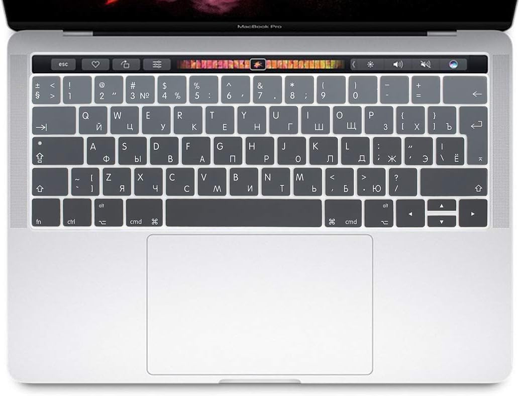 MMDW Russian Language Ombre Gray Silicone Keyboard Cover for MacBook Pro 13 15 inch 2019 2018 2017 2016 with Touch Bar&Touch ID Model:A2159 A1989 A1706/A1990 A1707,European Version - Image 3