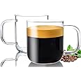 Aquach Glass Mugs 16 oz Set of 2, Large Clear Glass Cup with Handle for Hot/Cold Coffee Tea Beverage, Drinking Glasses