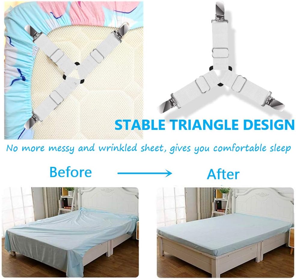 Ultrashang Bed Sheet Straps Fasteners: 2-Set White Elastic Triangle Adjustable Fitted Sheets Holder Clips Suspenders Grippers for Crib Mattress Pad: Home & Kitchen