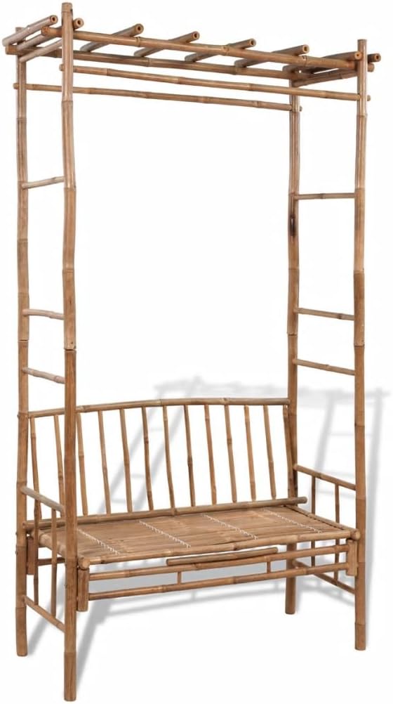 vidaXL Garden Bench/Pergola Bamboo Arch Outdoor Trellis Garden with Bench for Climbing Plants Garden Party Decoration Over Outdoor 51.2 x 19.7 x 86.6 Inch
