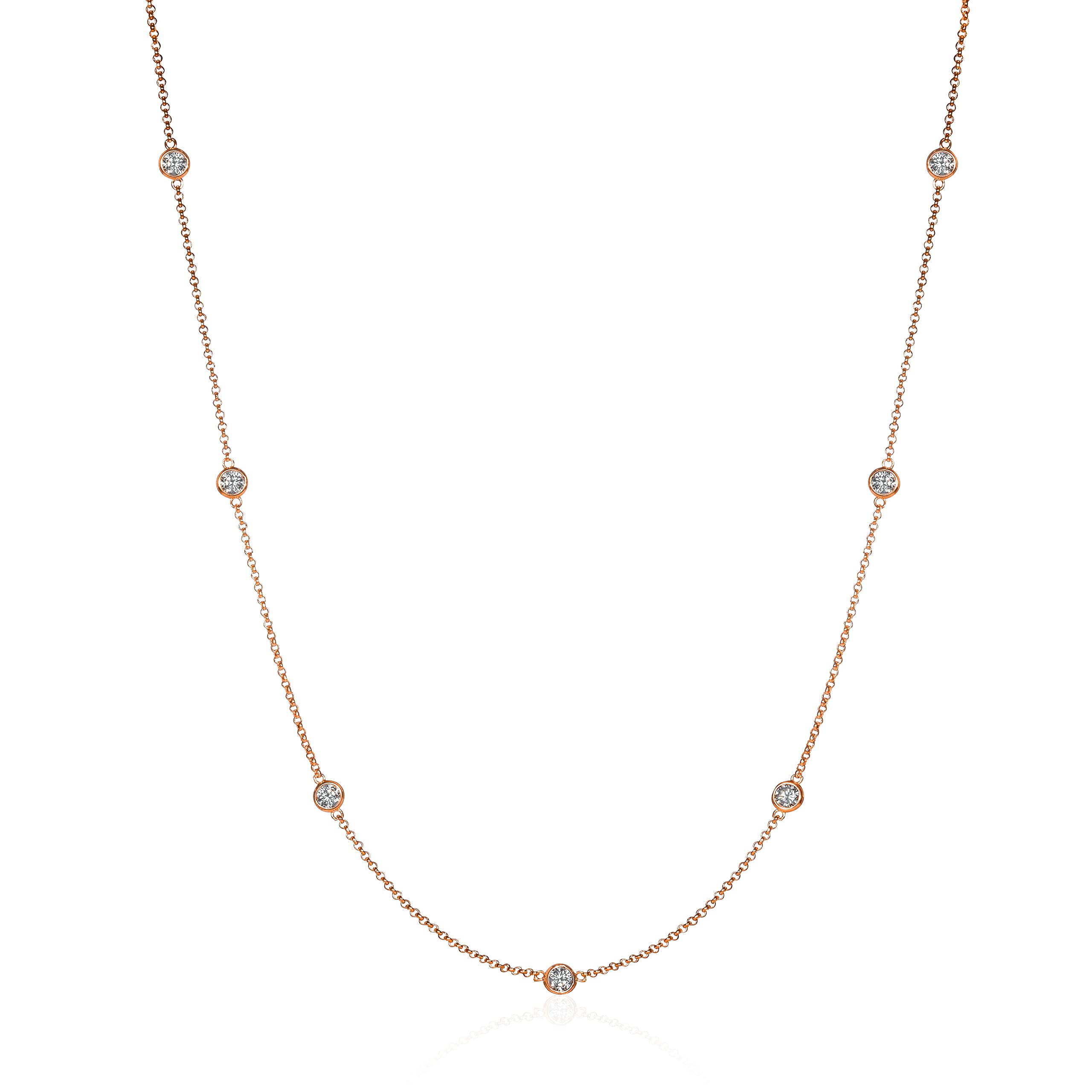 namana Long Rose Gold Chain Necklace for Women, 24 inch long Chain Necklace for Women with Cubic Zirconia Stones, Long Rose Gold Necklace for Women and Teenage Girls, Chain Necklace for Ladies