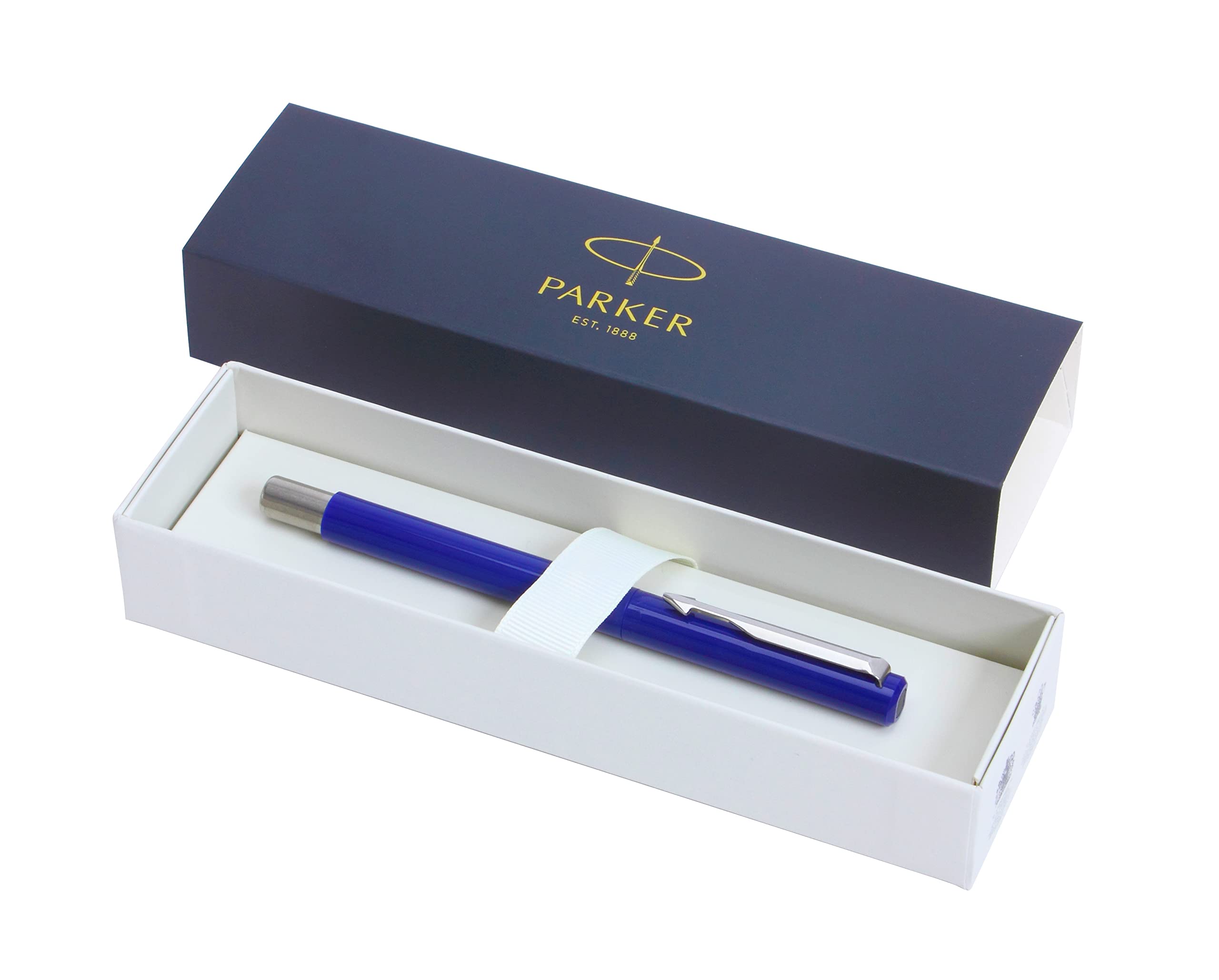 PARKER Vector Premium Fountain Pen - Blue Barrel with Chrome Trim - Fine Nib - Gift Boxed