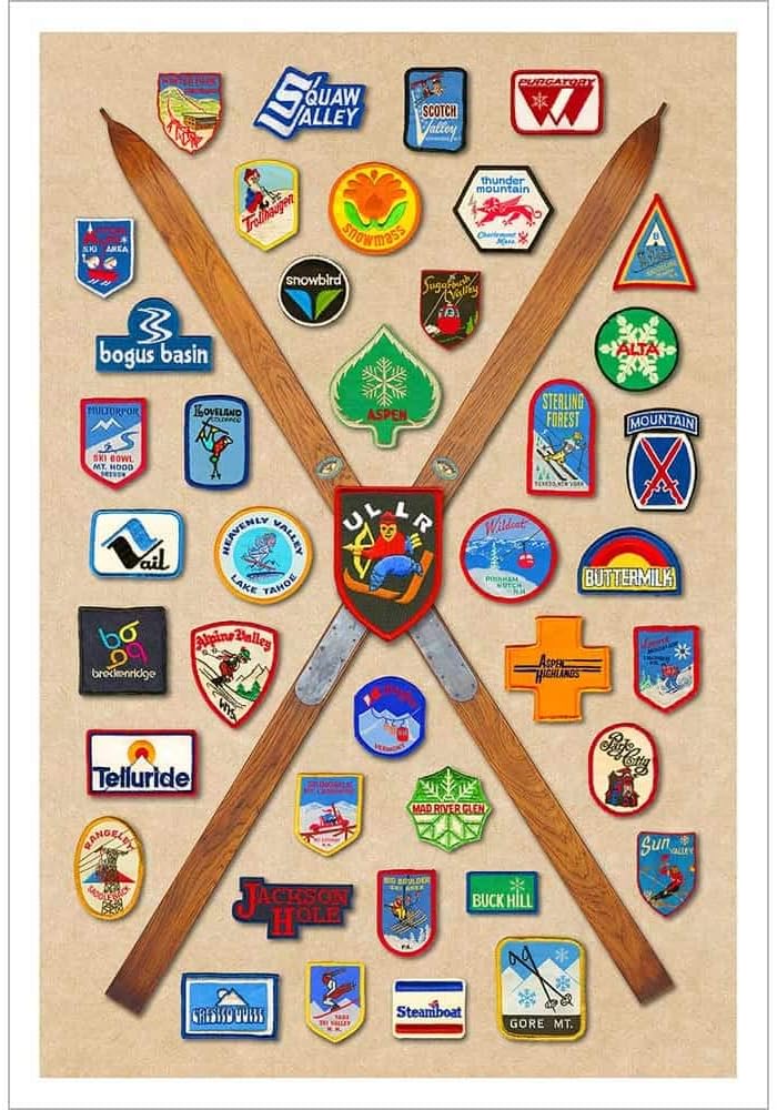 Ski Area Patches From North America Ski Poster, Size 20 x 30 inches