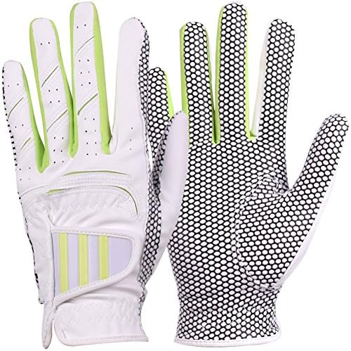 GH Women's Leather Golf Gloves One Pair - Three Lines Both Hands (Green, 20 (M))