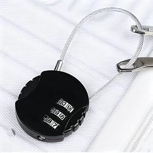 Combination Lock, 3 Digit Suitcase Lock, Padlock, Wire, Travel Suitcase for Suitcase, Luggage, Travel Bag, Black