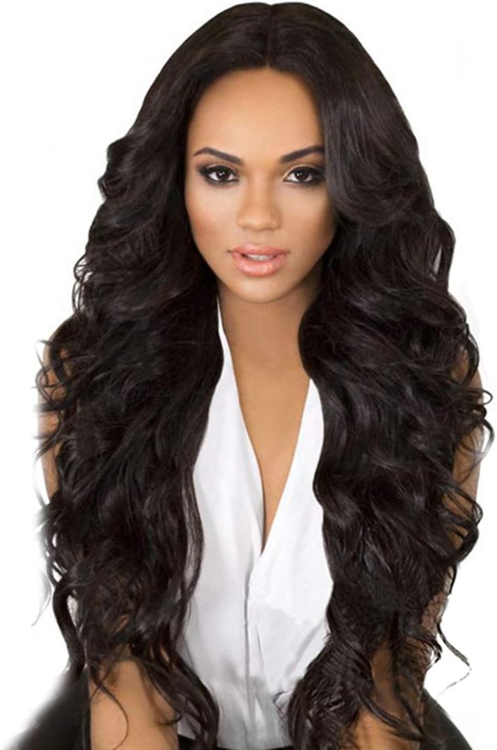 BARSDAR 24'' Brown Long Wavy Curly Wig Rose Net Full Head Wigs for Women Side Part Heat Resistant Synthetic Wigs with Light Bangs （8038）