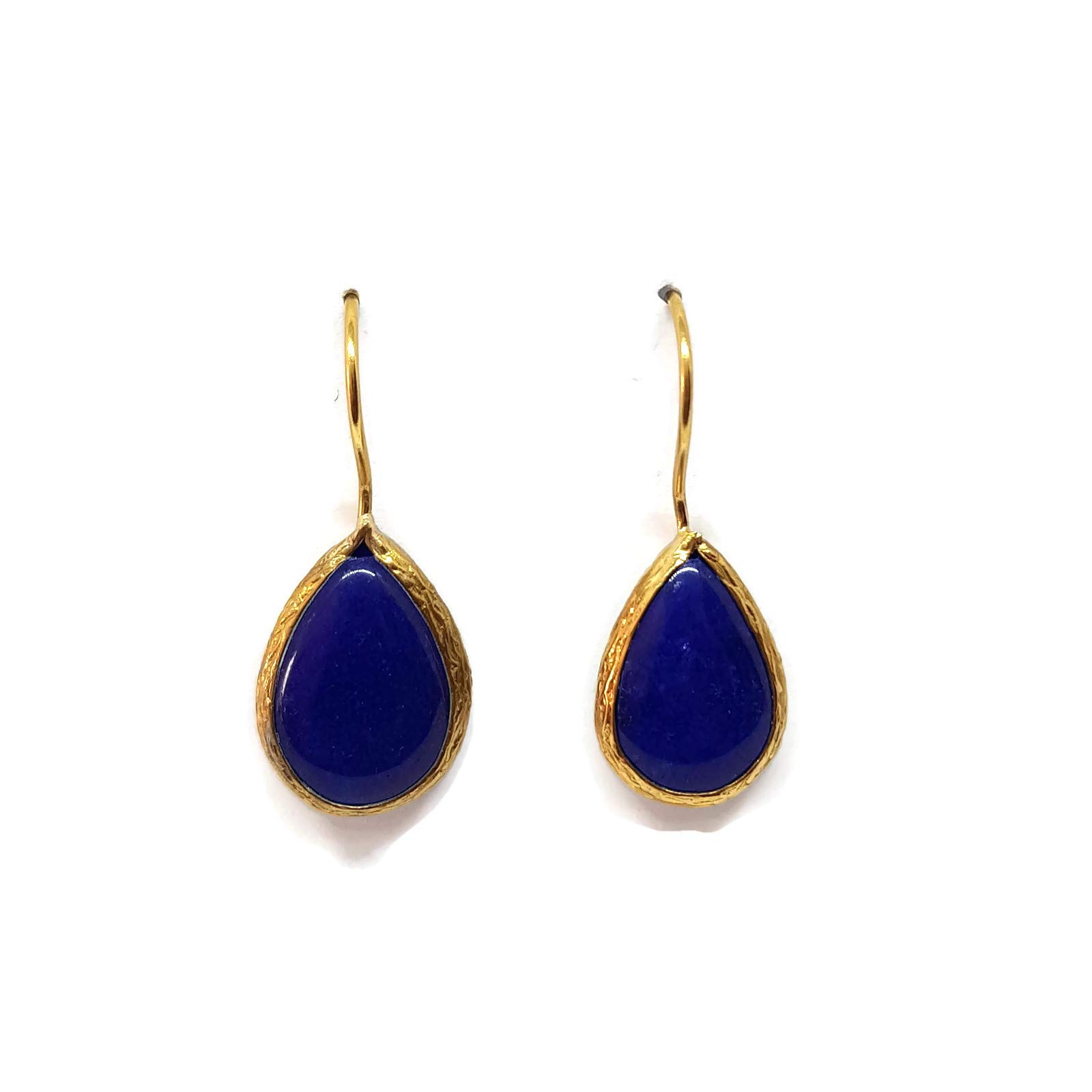 MYSTIC JEWELS by Dalia - Long Drop Earrings with Natural Stone Women Wedding (Blue)