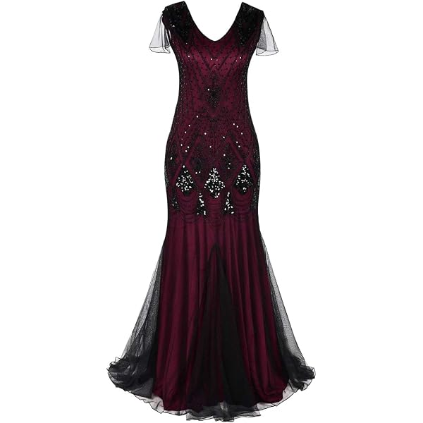 Women's 1920s Flapper Fringe Gatsby Dress - Sequin Maxi Evening Gown In Apricot & Gold, 2XL - View #5