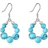 Turquoise Earrings 925 Sterling Silver Turquoise Dangle Leverback Earrings for Women Birthday Gifts Hypoallergenic