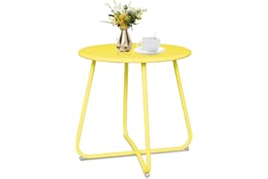 Babion Patio Side Table, Outdoor Side Table, Yellow Small Round End Table, Weather Resistant Steel Outdoor Table for Patio Yard Garden Balcony, Waterproof Metal Side Table