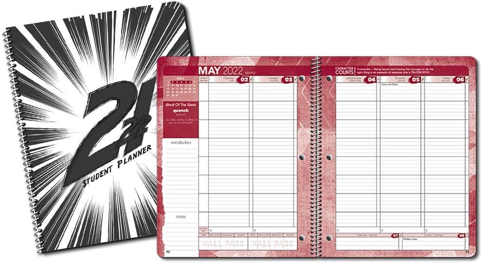 Dated Middle/High School Student Planner for Academic School Year 2021-2022- Jostens Planner Brand- (8-1/2" x 11")- Burst/ Black