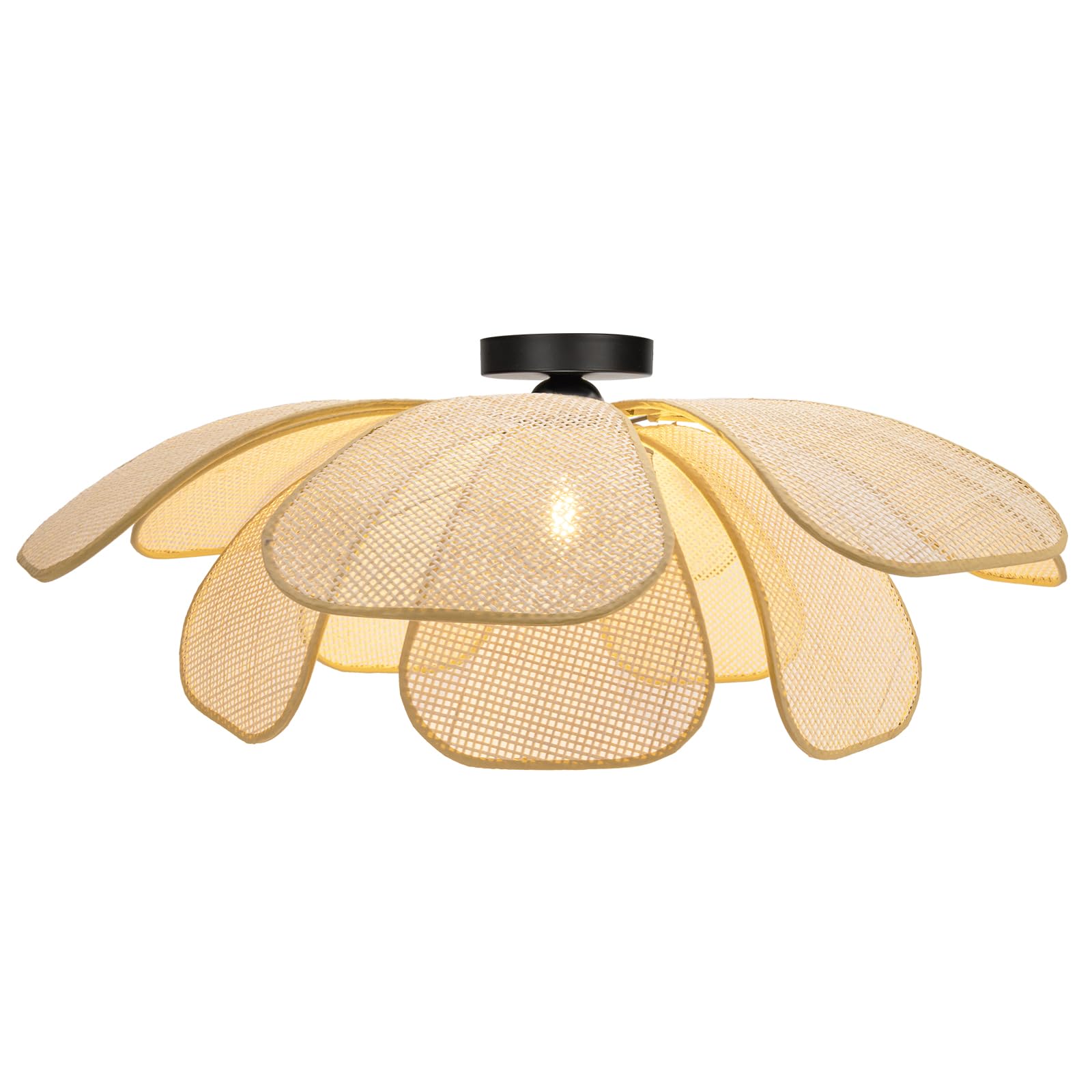 Photo 1 of GloMuse Rattan Ceiling Light Rustic Chandelier Boho Pendant Light Wicker Light Fixture Hand-Woven Rattan Hanging Lamp Boho Lamp for Hallway Entryway Kitchen Island Dining Room Bedroom