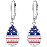 Fourth of July Earrings for Women 925 Sterling Silver 250th Anniversary American Flag Dangle earrings Patriotic Jewelry Gifts for Women