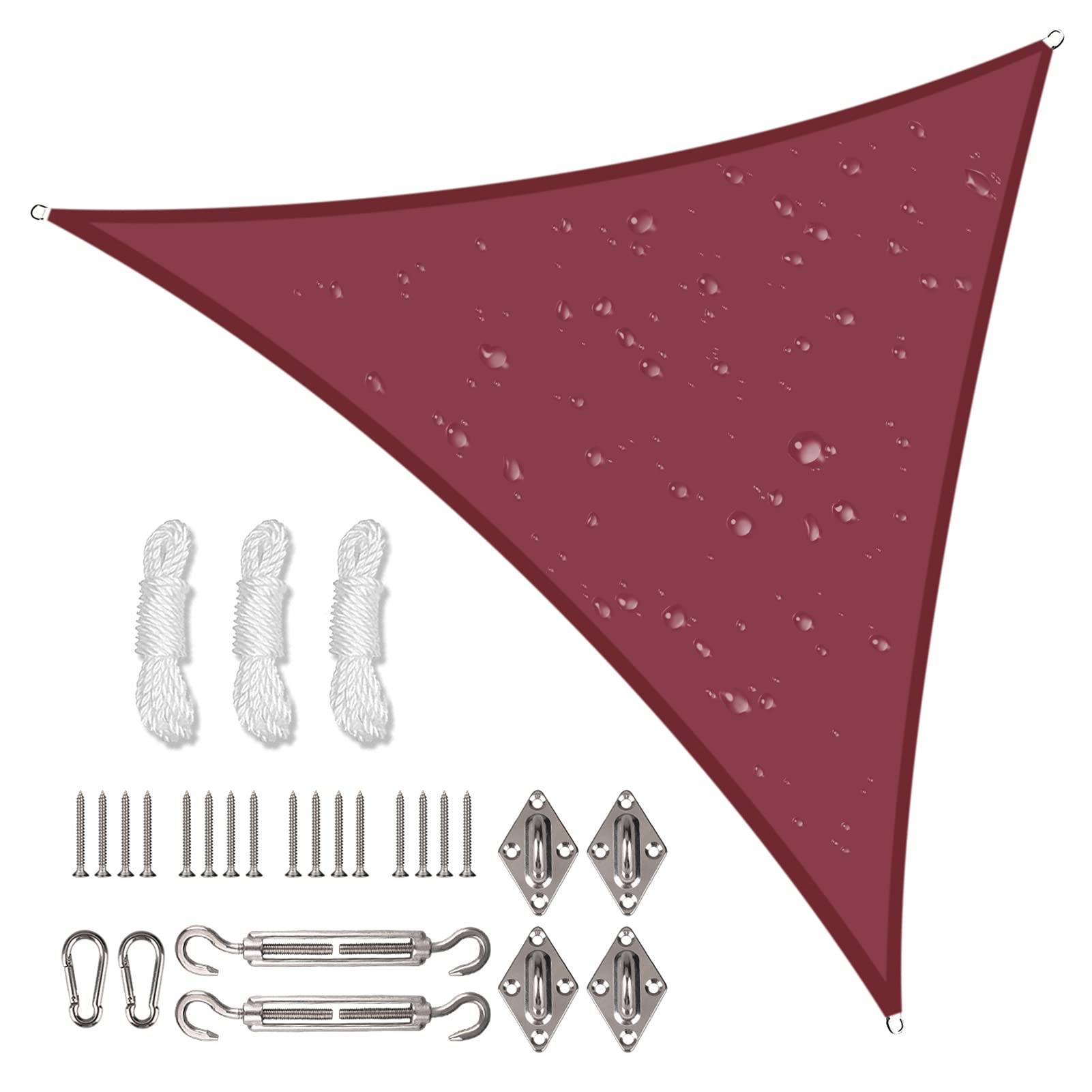 NAKIHOUSE Waterproof Shade Sail with Rope Fixing Kits, 3x3x3m Triangle Sun Shade Sail 98% UV Block Awning Canopy for Garden Patio (Burgundy)