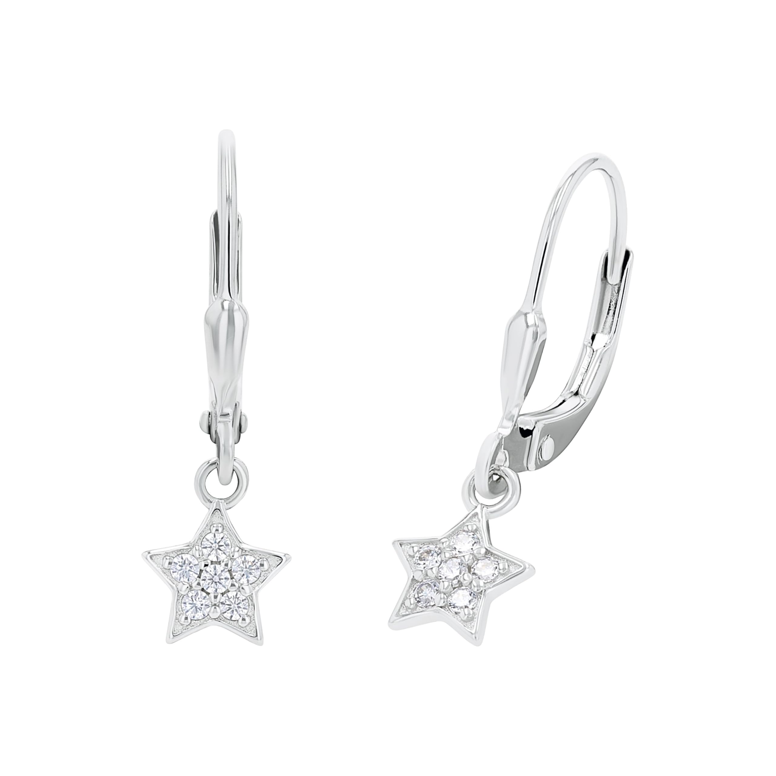 Amor Earrings Ear jewelry, with Zirconia synth., 2,3 cm, Silver, Star, Comes in jewelry gift box, 2021265