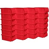Akro-Mils 30220 AkroBins Plastic Storage Bins, Space-Saving Stackable Bins for Garage, Pantry, Craft Organization, 7-" x 4-" x 3-", Red, 24-Pack