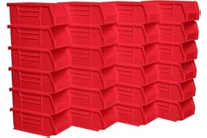 Akro-Mils 30220 AkroBins Plastic Storage Bin Hanging Stacking Containers, (7-Inch x 4-Inch x 3-Inch), Red, (24-Pack)