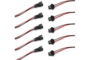 Fielect 5Pairs JST SM 2Pins Plug Male to Female Wire Connector 20cm Length EL Wire Cable Cord Connector 2.54mm Pitch