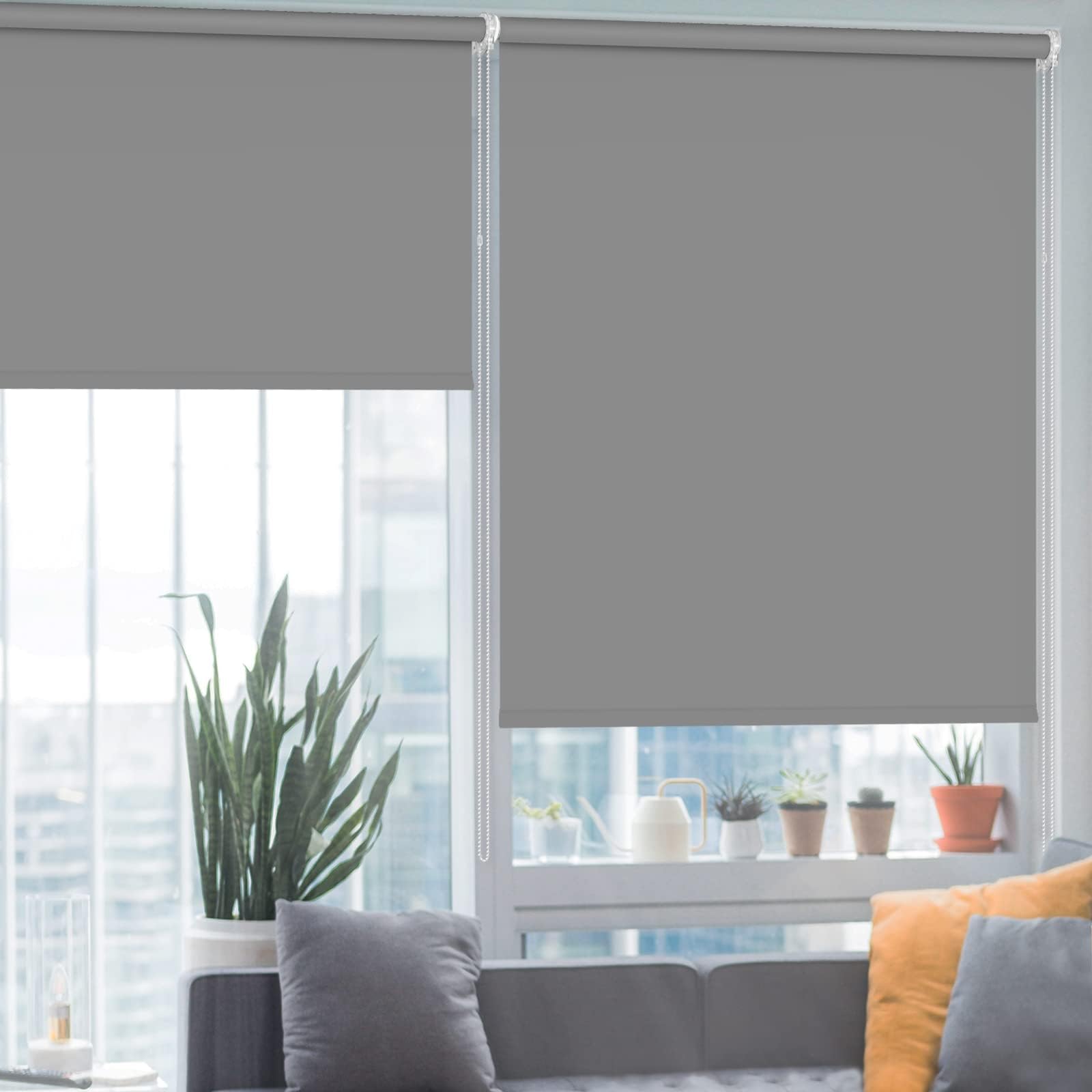 HIDODO Thermal Roller Window Blinds, Blackout Roller Blinds for Windows, Waterproof Fabric Blinds UV Protection Fit Bedroom, Living Room, Bathroom, Kitchen and Doors, 61 x 183 cm, Grey