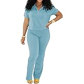 PINSV 2 Piece Sets For Women Casual V Neck Lounge Sets Short Sleeve Top Flare Pants Daily Tracksuit