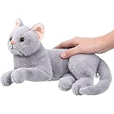 Kisangel Grey Cat Plush - 12” Soft Stuffed Animal Kitten, Washable Plushie, for Toddlers, Boys & Girls, Cozy Nursery and Room Decor