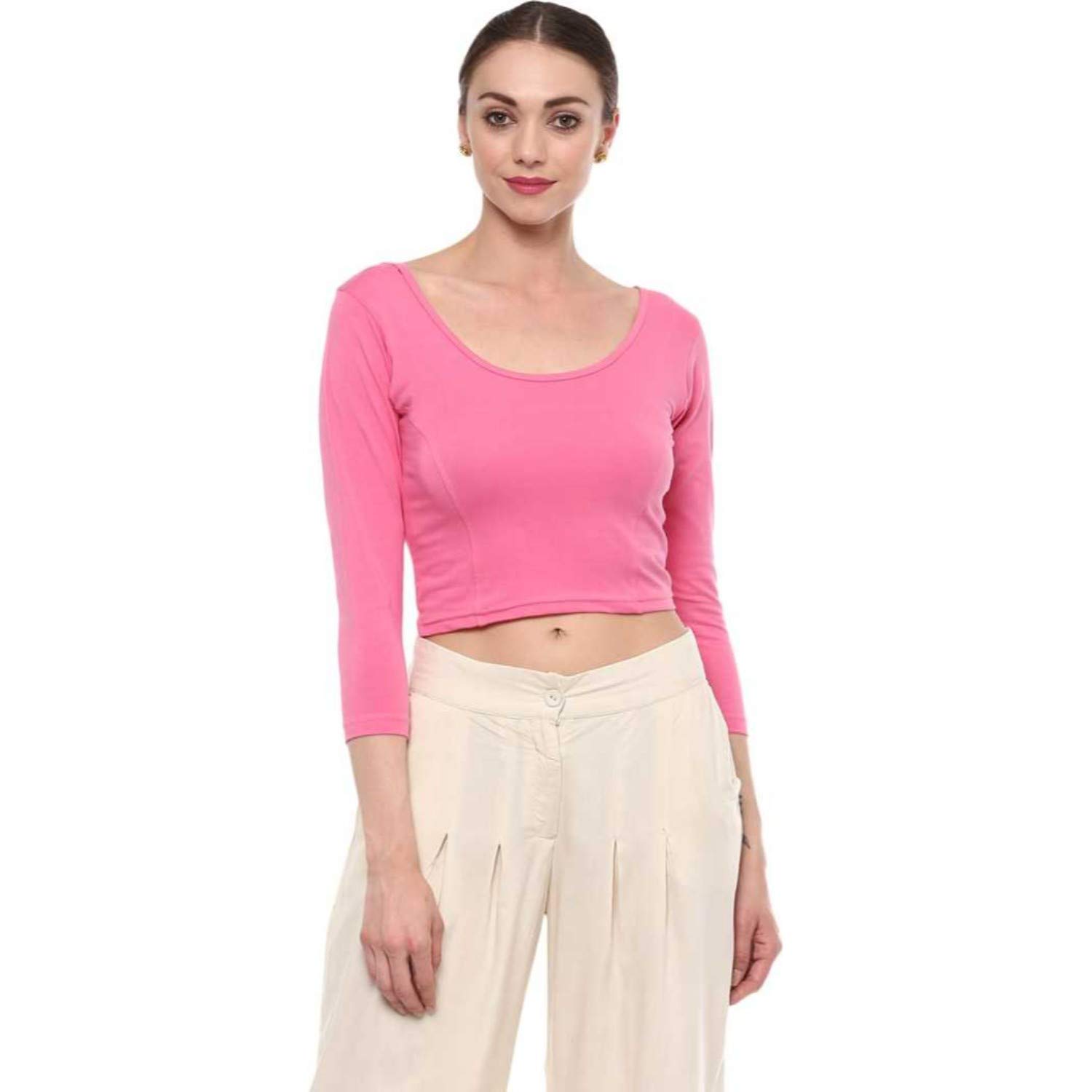 fressia fabrics women's cotton readymade saree blouse stretchable crop top choli