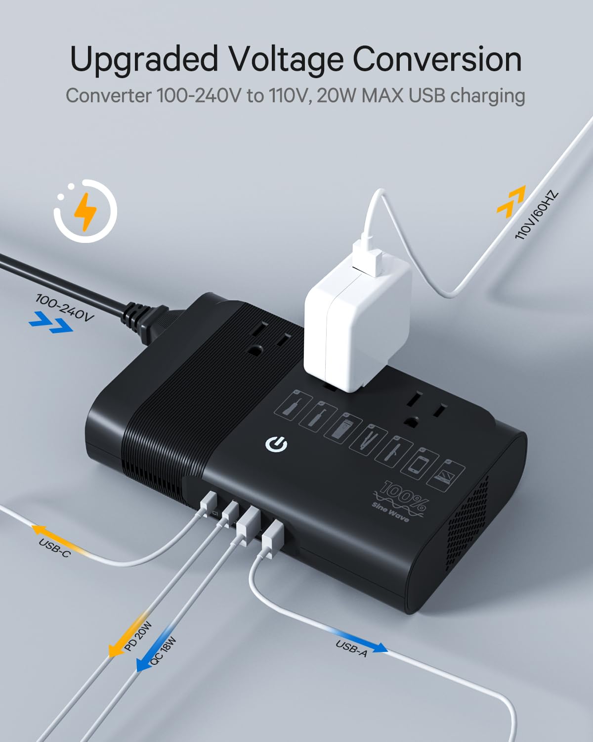 DOACE 220v to 110v Voltage Converter for European Travel: Max 500W Pure Sine Wave Voltage Converter US to Europe - 220 to 110 International Power Adapter Plug Combo Step Down Transformer Black