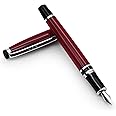 Ambassador Ultra Flex Nib Fountain Pen - Sturdy Refillable Fountain Pen - Fancy Writing Pens w/Bottle Filling Converter & 2 Long Cartridges - Luxury Calligraphy Pens for Writing - Burgundy