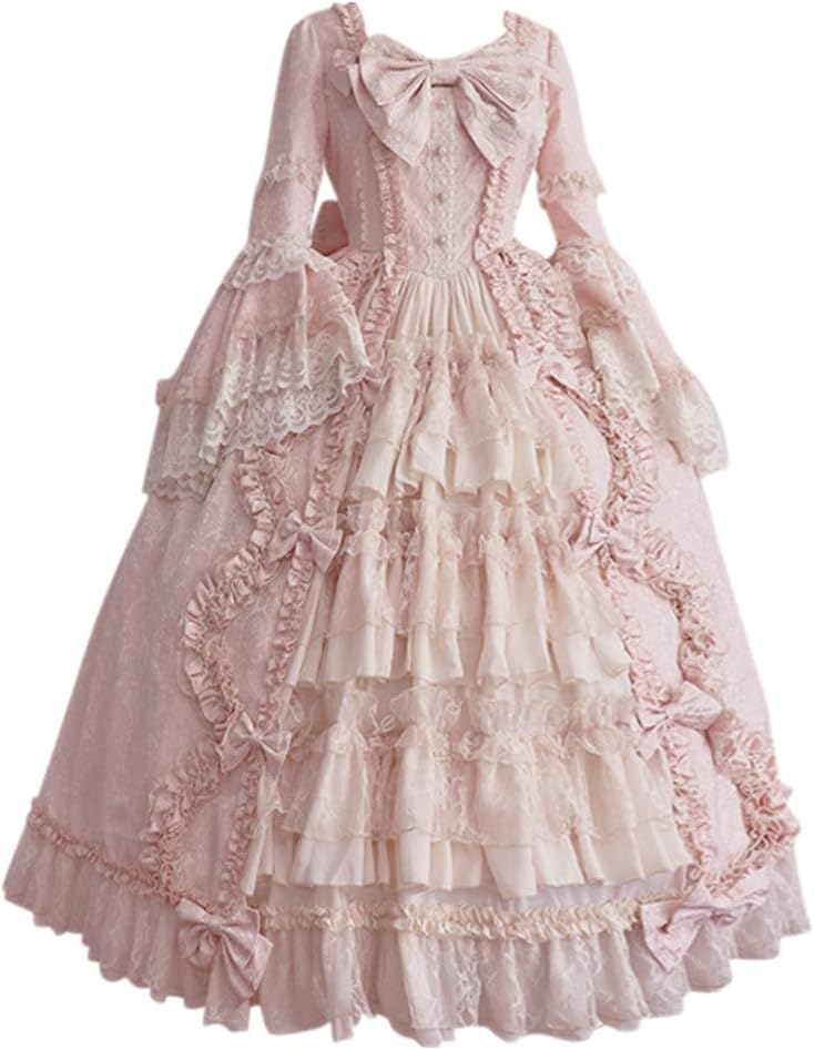 UNSKAM Women's Medieval Vintage Long Sleeve Dress Flared Sleeves Fancy Dress Retro Court Dress Stitching Ball Gown Wedding Dress Prom Dresses Party Dresses