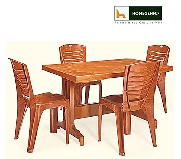 HOMEGENIC Plastic Rectangular Nilkamal Premium Dining Table Set, 1+4 Configuration (Pear Wood, NKDTULTIMA4025PRW)