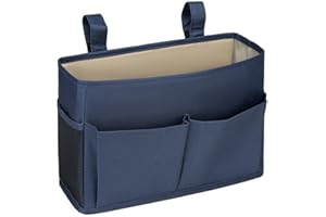 Bedside Storage Organizer Bag Phone Book Magazine Holder Pockets Hanging Storage Bag Sofa Side Pouch Bag(Dark Blue)