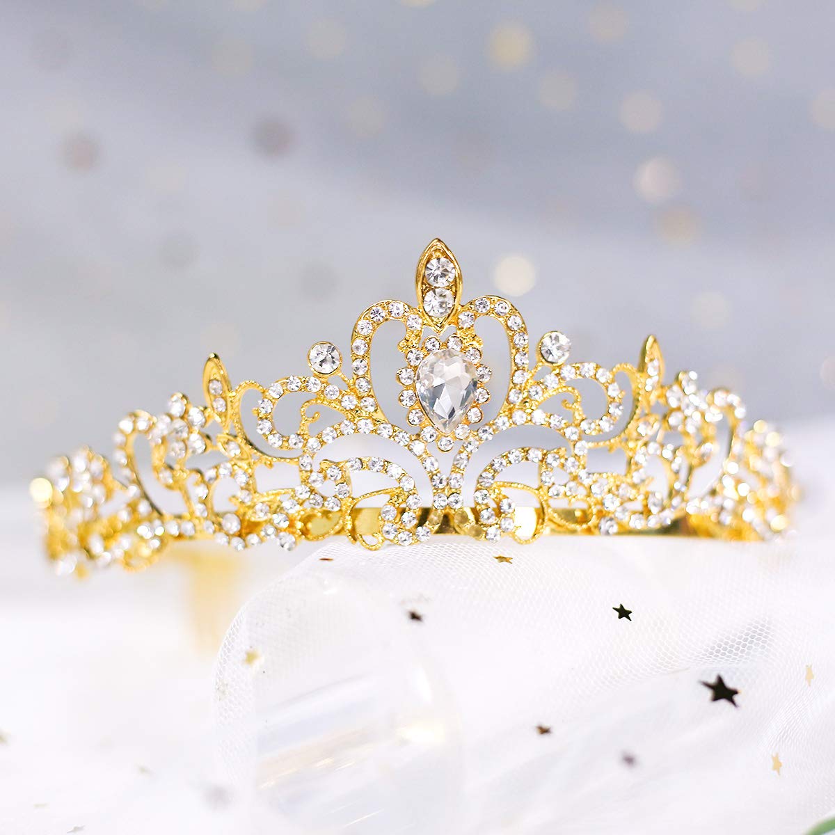 Makone Crystal Crowns for Women, Queen Princess Vintage Crown Tiaras, Girls Adult Bridal Hair Accessories Gifts for Birthday & Wedding Prom, Bridal Party, Pageant, Halloween Costume, Christmas - Gold : Beauty