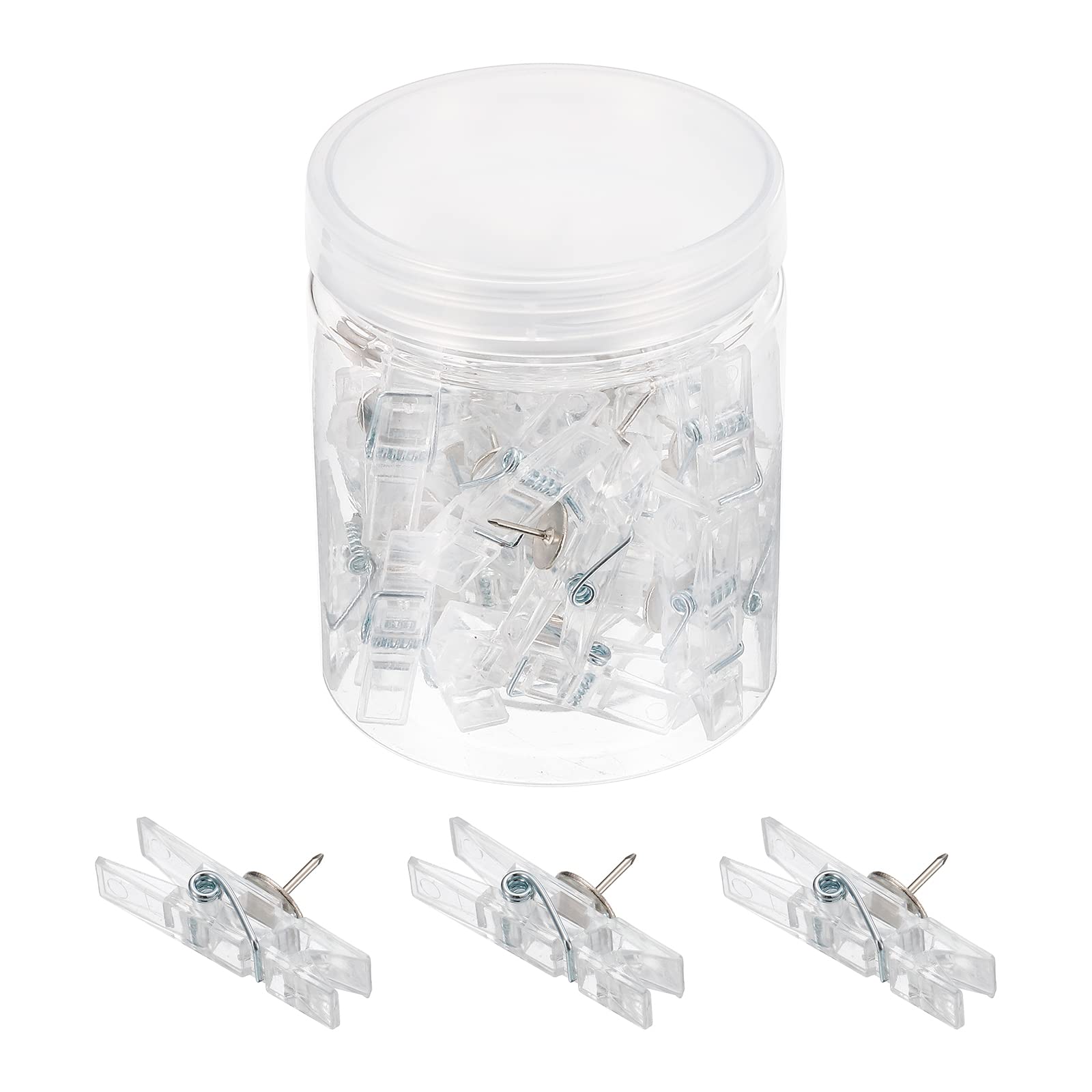 PATIKIL Push Pin Clips, 30 Pack Mini Transparent Thumb Tacks Decorative Craft Paper Clip for Artwork Cork Board, Clear
