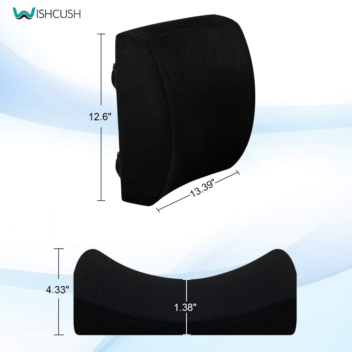 Wishcush Lumbar Support Pillow for Chair, Memory Foam Back Cushion for Car with Breathable 3D Mesh Cover and Ergonomic Shape Specially Designed for Lower Back Pain and Pressure Relief : Office Products