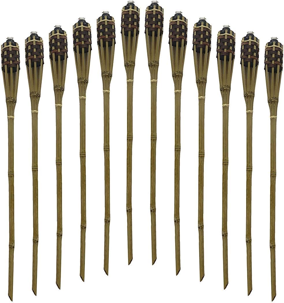 ViHi Bamboo Torches 48" Long – Set of 12 Includes Metal Oil Canisters – Color Brown, No Kerosene