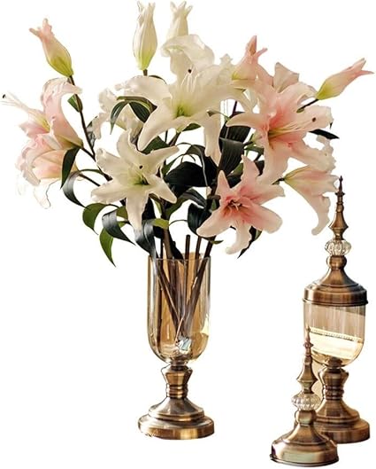 Amazon 造花 リアルタッチユリ 金属製鉢植え 花瓶付き ホームデコレーション ウェディングパーティー お祝い 造花 オンライン通販
