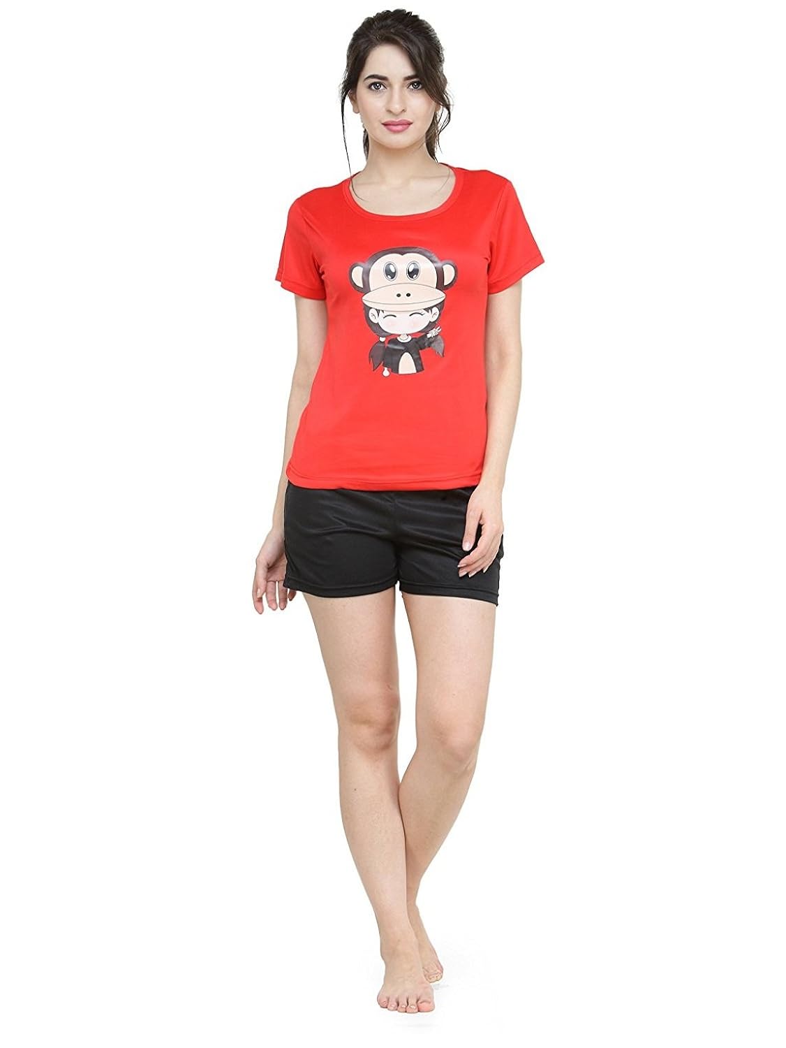 miss u women's night suits printed cotton top & shorts set (white, large)