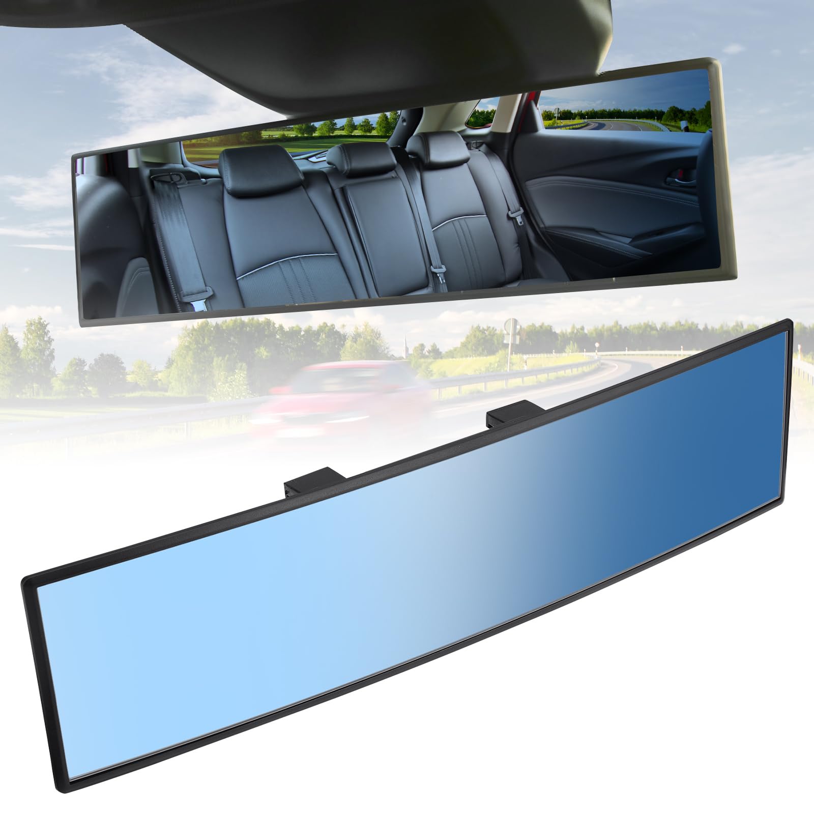 JOYTUTUS Rear View Mirror, Universal 12 Inch Panoramic Convex Rearview Interior Clip-on Wide Angle Mirror to Reduce Blind Spot Effectively for Car SUV Trucks - Blue