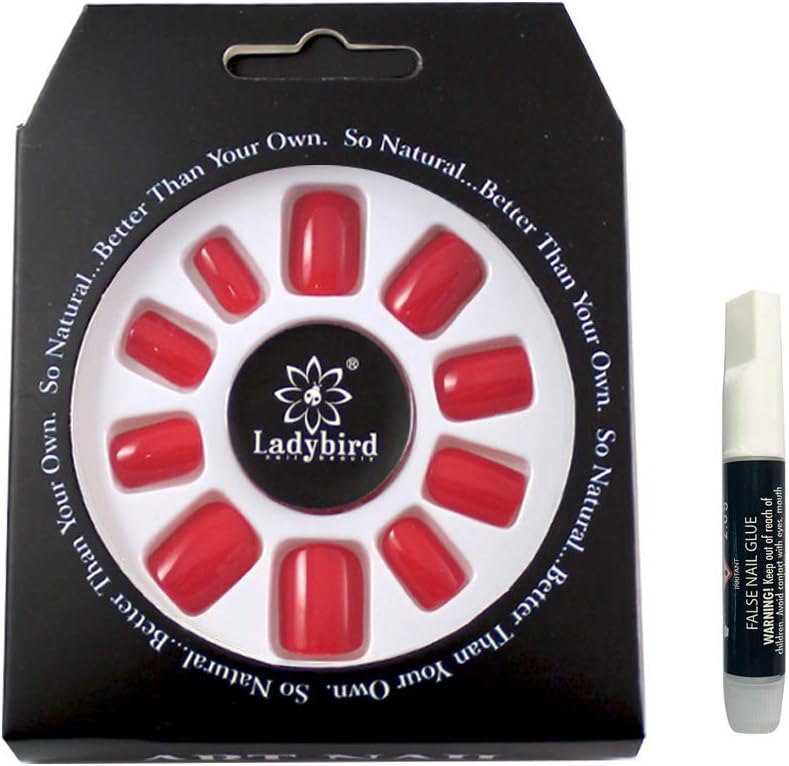 Press on Nails Short Square Fake Nails - Melayous 24 Pcs Glossy Nails Glue on Nails Stick on Nails, Full Cover Artificial Acrylic Nails False Nails with Glue for Women and Girls (Bright Red)